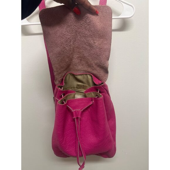 Hot Pink Genuine Leather Backpack With Adjustable Straps And Drawstring Closure - Picture 4 of 10